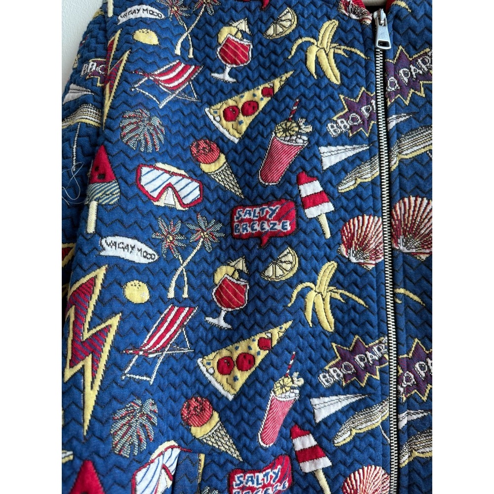 ZARA Men's Size XL Jacquard Graphic Bomber Jacket Blue Multi EUC Retro Rare $129 - Picture 9 of 9